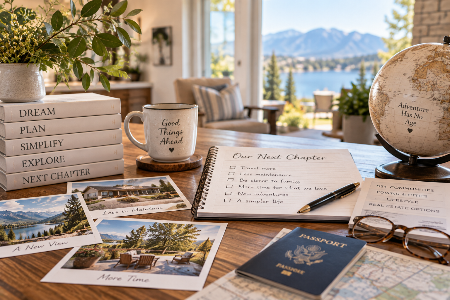 etirement planning table with ideas for travel, downsizing, moving closer to family and creating a simpler lifestyle.