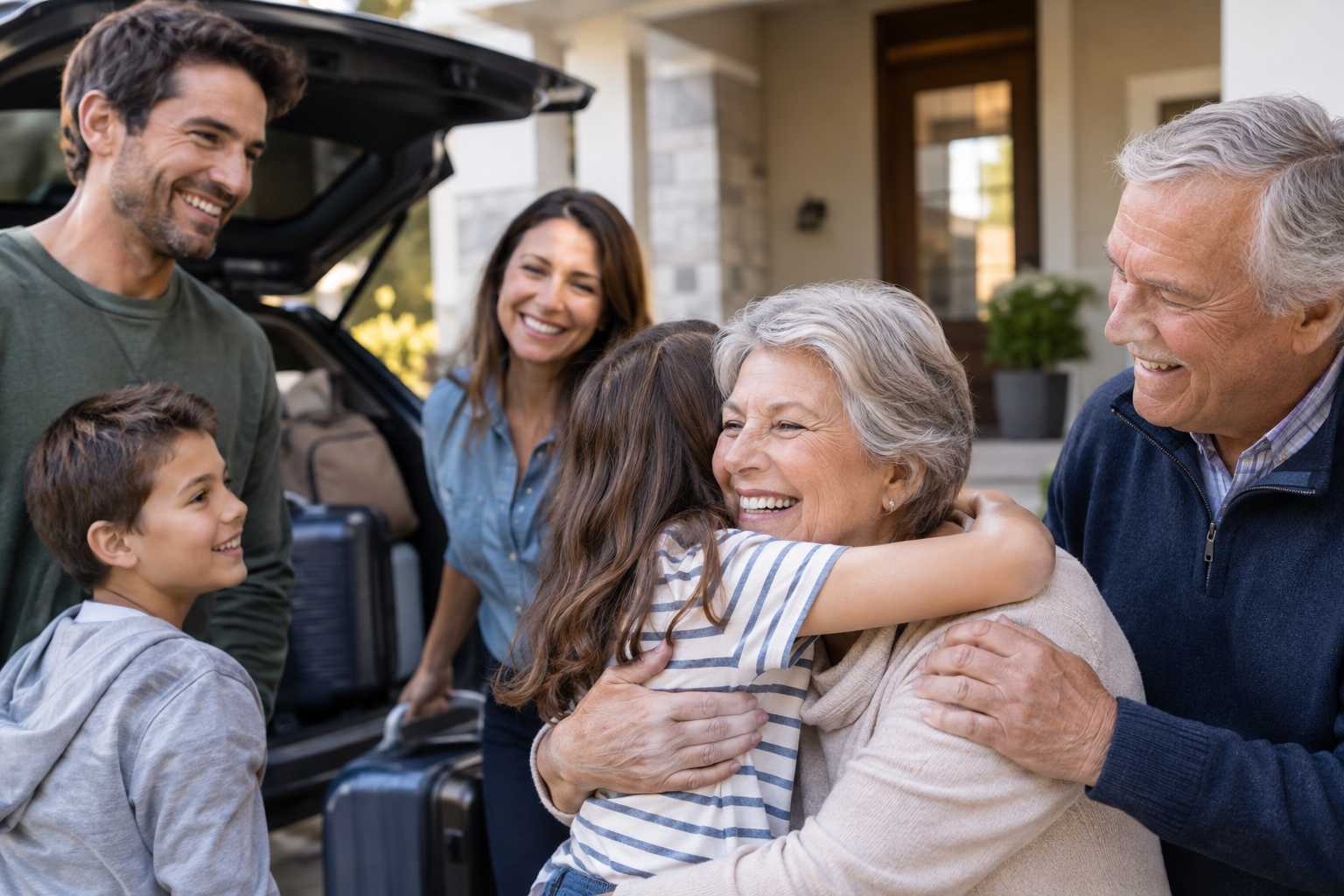 Older couple arriving to live closer to their adult children and grandchildren.